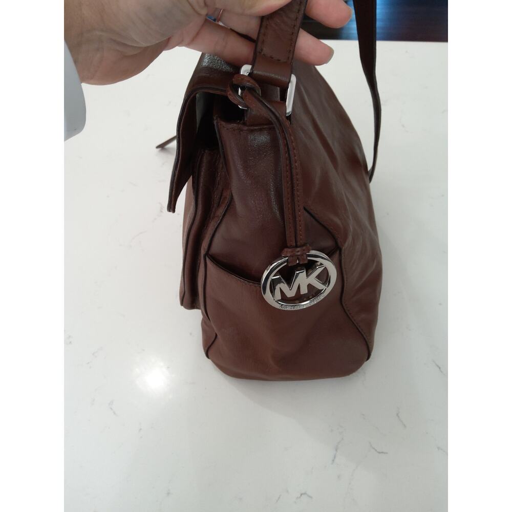 Vtg Michael Kors Cognac leather bag luxury TurnKey 10x12 in Mobwife old money - Picture 4 of 13
